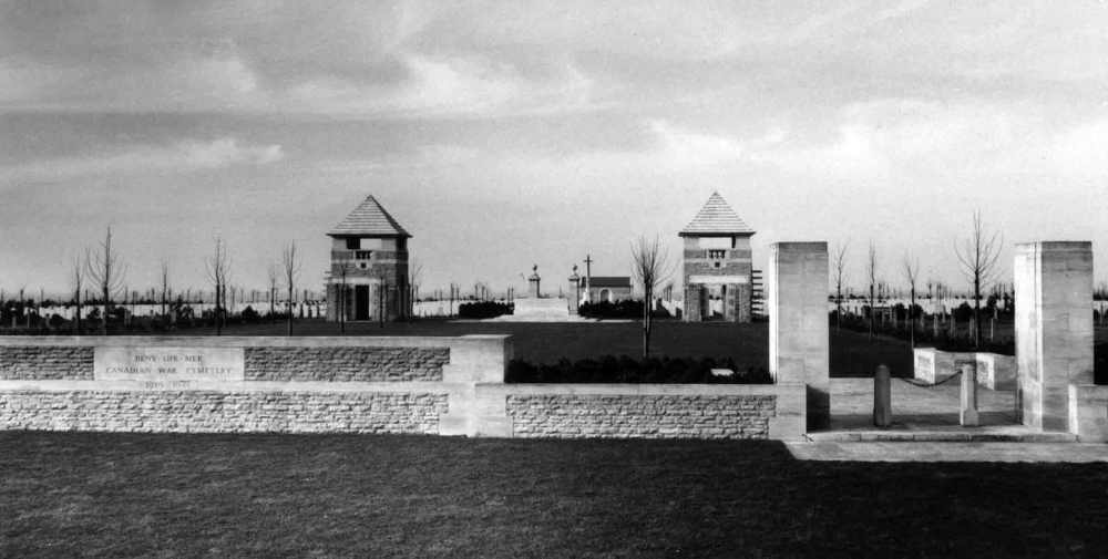 Historical photograph of the Bény-sur-Mer Canadian War Memorial